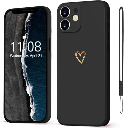 Mitetabo Hülle für iPhone 12 Handyhülle Gold Liebesher Silikon,Case Mädchen Weich Slim Stoßfest Kratzfeste Süßes Gold Love Schutzhülle für iPhone 12 6.1 Schwarz