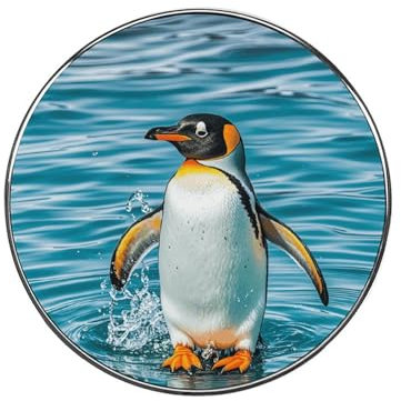 Magnetischer Kühlschrank-Aufkleber, rund, Happy Pinguin im Wasser, bedruckte Kühlschrankmagnete, dekorativer Kühlschrankaufkleber für Büroschränke, Whiteboards, Foto