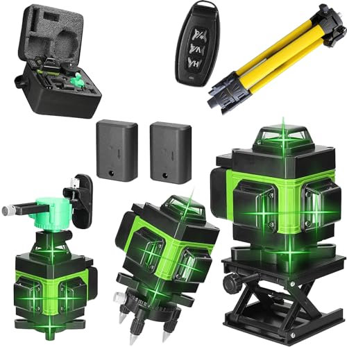 Livello laser 4 x 360°, 4D 16 linee, rotazione orizzontale verticale, livellamento automatico, con treppiede, 2 batterie ricaricabili