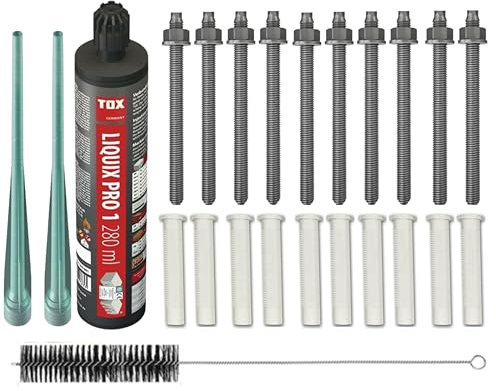 Schwerlast-Montageset Set Ankerstangen Verzinkt/Edelstahl A4 + Siebhülsen inkl. Injektionsmörtel,Schwerlast-Anker,Schwerlast-dübel, Verzinkter Stahl M6-M16 (Verzinkter Stahl, M6x110 mm)