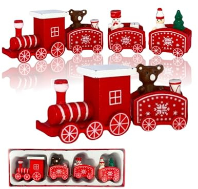 Przydasie Weihnachtszug Holz Rot und Gold Mini | Holzverarbeitung, Hakenverbindung, weihnachtliche Gestaltung, dekorative Figuren, flexibel aufstellbar