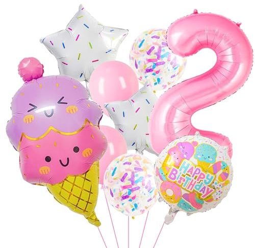 Eiscreme Folienballon Geburtstag Mädchen, 9 Stück Eiscreme Luftballons Pastellfarben Party Luftballons Mädchen Eiscreme Helium Ballons Geburtstag für Kinder Party Dekorationen (2)