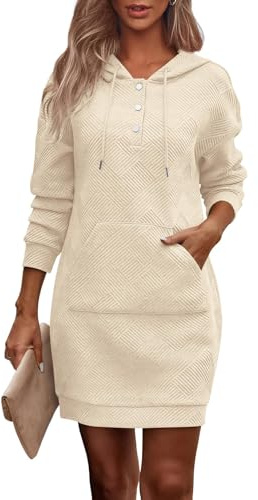 ABYOVRT Damen Sweatkleid Lang Pullover Kleid Langarm Hoodie Kapuzenpullover Winterkleid Herbstkleid Outwear Tops Kapuzenpulli Mit Seitentaschen,S-XL