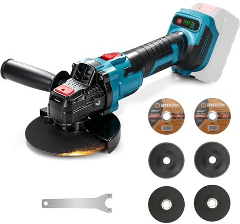 Akku Winkelschleifer für Makita 18V, Ohne Akku | 600W Bürstenloser Profi-Schleifer, 3500-6500 min⁻¹(RPM), 125mm Scheibendurchmesser, zum Schleifen, Schneiden und Polieren