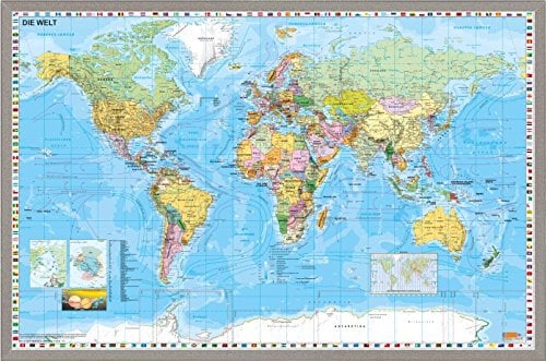 Weltkarte DEUTSCH Pinnwand, ca. 59 cm (Höhe) x 89 cm (Länge) Worldmap aktuelles Ausgabe!