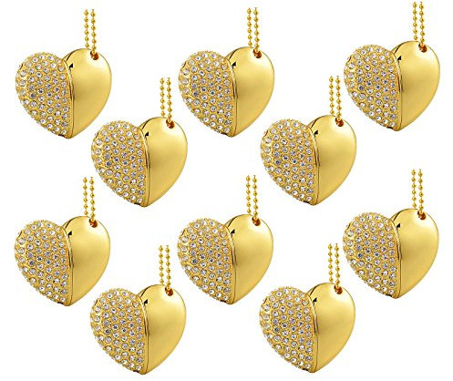 A Plus 10 Pièces Bijoux Collier Clé USB 32 Go Coeur Or Métal USB Memory Stick