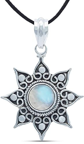 mantraroma Kettenanhänger 925 Silber Mondstein weißer Stein schimmer Edelstein Kettenanhänger Damen Sterling Silber Halskette Anhänger Geschenk (MAH-061-04)
