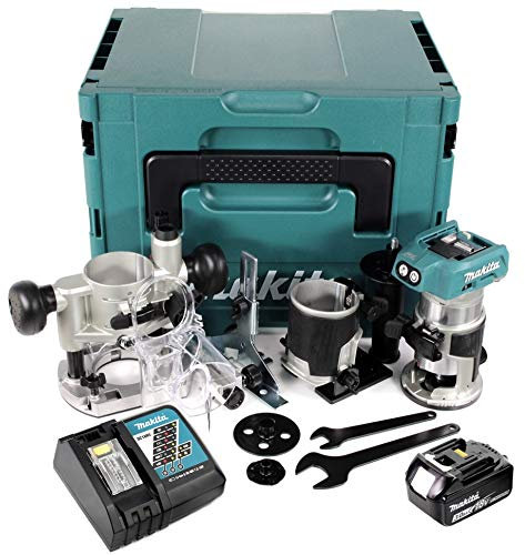 Makita DRT 50 RF1J X2 18 V Li-Ion Akku Brushless Multifunktionsfräse im Makpac inkl. Fräsmodule + 1x 3,0 Akku + Ladegerät