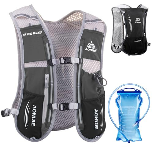 Azarxis Sac à Dos Hydratation 5L Gilet d'Hydratation Sac Trail Léger pour Homme Femme Marathoner Cyclisme Randonnée Escalade (Noir - avec Vessie d'eau (1,5L))