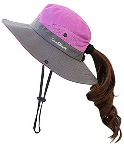 Anvevkn Damen Faltbarer Sonnenhut UV Schutz Sommerhut Wanderhut Fischerhut Gartenhut Wasserdicht Outdoor Buschhut mit Verstellbare Kinnband Lila