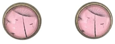 Handmade Pusteblume Ohrstecker Glas-Cabochon bronze Glasohrstecker 10mm Motiv pink rosa Ohrringe Damen handgefertigt by Schmuckphantasien Löwenzahn Samen Pusteblumeschirmchen dandelion