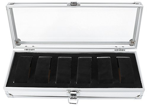 Uhrenbox 1 Stück 6/12 Raster Slots Aluminium Rechteck Uhr Schmuck Display Aufbewahrungsbox Organizer Box Fall Neu(6 Steckplätze)