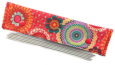 Nadelgarage/Needle Safe/Nadeltasche - für Nadelspiel 20cm - Mandala Blumen - rot/bunt