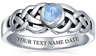 Keltischer Mondstein Dreieinigkeits Liebesknoten Triquetra Unendlichkeitsband Ring Für Frauen Teen Oxidiertes .925Er Sterling Silber Individuelle Gravur