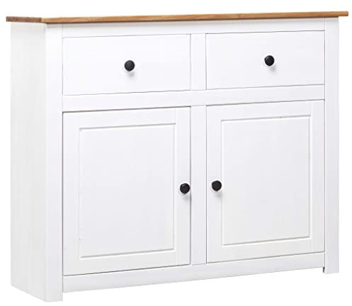 vidaXL Massivholz Panama-Kiefer Sideboard mit 2 Schubladen 2 Türen Kommode Beistellschrank Mehrzweckschrank Anrichte Schrank Weiß 93x40x80cm