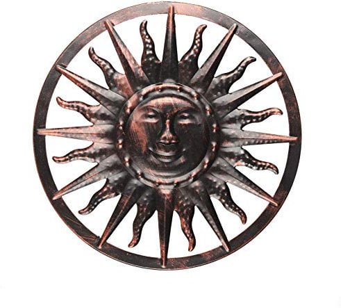 Spetebo Solar Wandbild Sonne - ca. Ø 40 cm - Metall Garten Wand Dekoration im Antik Look - Gartendeko beleuchtet