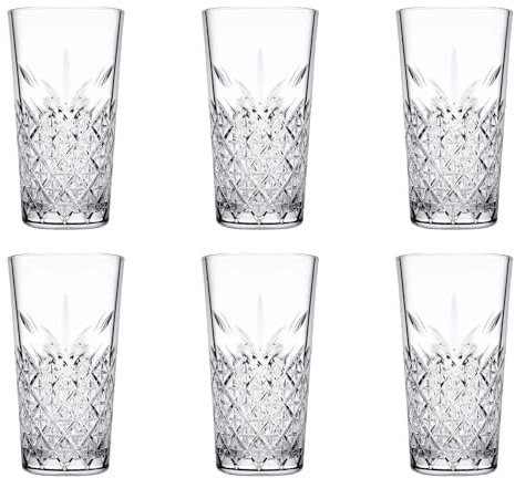 Pasabahce – Set 6 Bicchieri Timeless Long Drink in Vetro Lavorato Trasparente 36 cl – Impilabili, Lavabili in Lavastoviglie, Stile Vintage