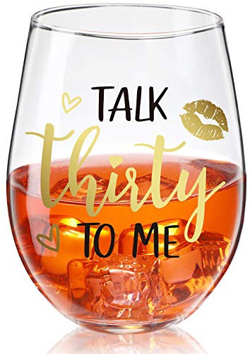 Talk Thirty To Me Wine Glass 30th Birthday Stemless Wine Glass Black Stemless Glass Cups Dirty 30 Birthday Present for Women Men Friends Thirty Birthday Present Wedding Anniversary Party Favors, 17 Oz