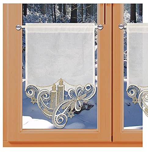 kollektion MT Feenhaus-Scheibenhänger Winter Goldkerzengesteck in weiß und Gold aus Vogtländischer Spitze Breite 27 cm