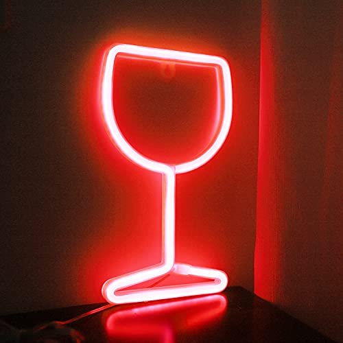 Neon Signs Wine Glass, LED Neon Lights for Wall Decor Battery/USB Operated Night Lights Bar Lamp for Home, Christmas, Halloween, Cellar, Bedroom Decor (Red)