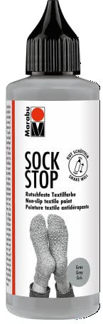 Marabu 17220106078 - Sock Stop, 90 ml, grau, gummiartige Antirutsch-Farbe auf Wasserbasis, für Textilien zum sicheren Halt auf glatten Böden, einfache Anwendung aus der Flasche
