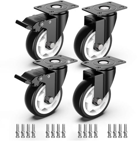 Ruedas Giratorias 100 mm - Ruedas para muebles pesados - Capacidad máxima de carga 600 kg (2 con freno y 2 sin freno)