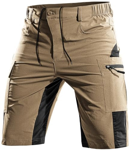 Cycorld Kurze-Hosen-Herren,Wanderhose MTB Hose Herren Kurz Atmungsaktiv Schnelltrocknende Bermuda Cargo Shorts Arbeitshosen Männer Kurz Radhose Fahrradhose Mountainbike(Khaki,L)