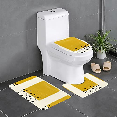 OGNOT Badezimmerteppich-Set, senfgelb und schwarz, 3-teilig, Konturenmatte, rutschfeste Teppiche, saugfähige Badematten, für Badezimmer, Dusche