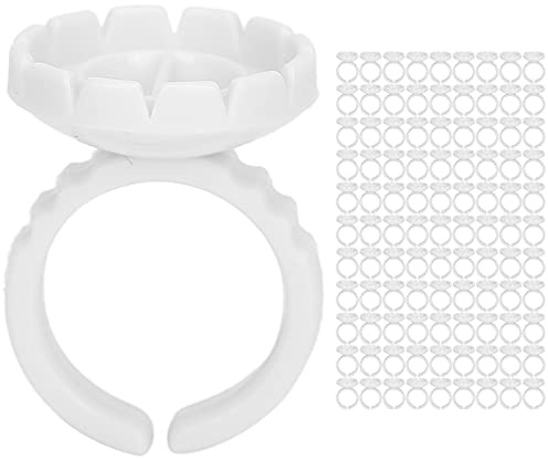 100 Uds Taza de Anillo de Pegamento para Pestañas, Accesorio de Soporte de Pegamento para Extensión de Pestañas Desechable (Blanco 100 paquetes)