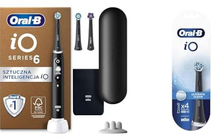 Oral-B iO Series 6 Plus Edition Elektrische Zahnbürste, black & iO Ultimative Reinigung Aufsteckbürsten für elektrische Zahnbürste, 4 Stück, ultimative Zahnreinigung mit iO Technologie, schwarz