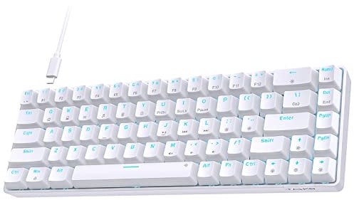 TMKB Mechanische Gaming Tastatur, T68se 60% Prozent Tastatur mit USB Kabel, Anti Ghosting QWERTY Layout Mini Brown Switches Keyboard für PC Windows/Mac OS, Weiß