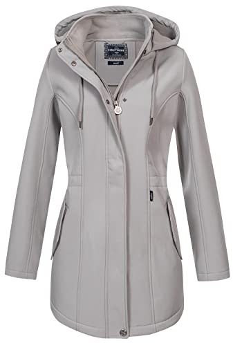 Eight 2 Nine Damen Softshelljacke LETN-041 wasserabweisender Kurzmantel mit Kapuze Light Grey M