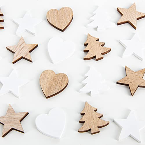 Logbuch-Verlag 24 Weihnachten Tischdeko Streuartikel aus Holz Herz Baum Stern 3 cm Weihnachtsdeko braun weiß Natur
