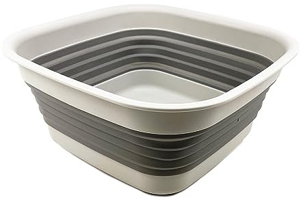 SAMMART 8L Collapsible Tub - Foldable Dish Tub - Portable Washing Basin - Space Saving Plastic Washtub (Gray)