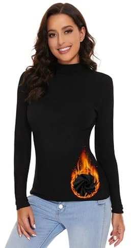 SIMIYA Womens Turtle Neck Tops Soft Thermal Underwear Free Cutting Base Layers Ladies Long Sleeve Tops Plain Jumpers Mock Neck Pullover Black