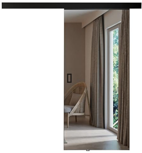 KIER FURNITURE Türen MESTO 90 Moderne Schiebetüren - Wandschiebetür - Universal Links und Rechts - Metallschiebesystem - Robust, Haltbar - Stabil, Langlebig - Schwarz B96xH205xT1,6 cm