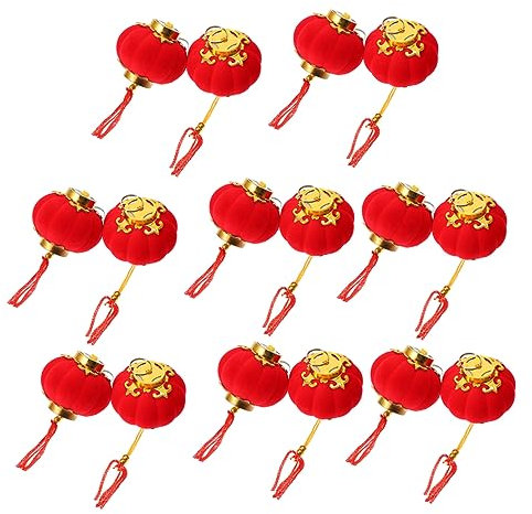 Veemoon 16st Laternenverzierungen des Neuen Jahres Glück Hängende Laternen Beflockung Laterne Baum Hängende Laternen Kleine Laternen Wohnkultur Haushalt Beflocktes Tuch Dekoratives Fenster