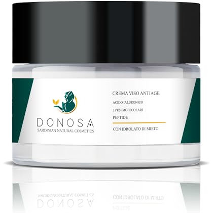 DONOSA Crema Viso Antiage - Idratante e Rassodante - Con Peptide, Olio di Vite Rossa e Acido Ialuronico - 50 ml - Adatta a Tutti i Tipi di Pelle - Dermatologicamente Testata