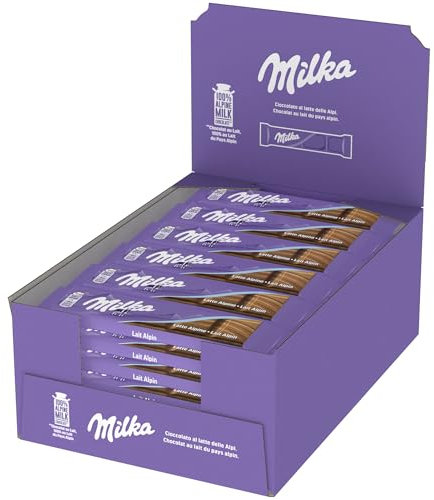 Milka - Barre de Chocolat au Lait Alpin - Snack à Emporter - Goûter Enfant et Pause Gourmande - Cacao Durable - 45 g - Présentoir de 30 unités