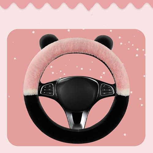 longjunjunfashion Flauschige Winter-Auto-Lenkradbezüge für Damen, weich, warm, Plüsch, niedlich, Auto-Innenzubehör für Fahrzeug, universal, rutschfest, flauschig, Standardgröße 34-39cm (Rosa)