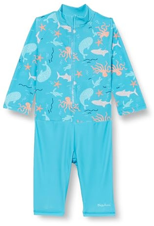 Playshoes UV-Schutz Einteiler Unisex Kinder Badeanzug Schwimmanzug Badebekleidung, Meerestiere Langarm, 98/104