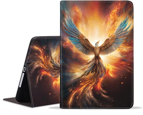 WEUIUJKILO Hülle für Samsung Galaxy Tab S9 FE 5G 10.9 Zoll/Galaxy Tab S9 11 Zoll 2023, Slim PU Leder Klappständer Smart Case mit Auto Sleep/Wake, Phoenix on Fire
