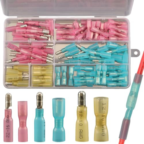 110pcs Wärmeschrumpf-Rundsteckverbinder-Set, Kabel Schrumpfverbinder Wasserdichte Rundstecker, Rundsteckhülsen Schrumpf, Kabelverbinder Wasserdicht Motorrad, Quetschverbinder Weibliche und Männliche