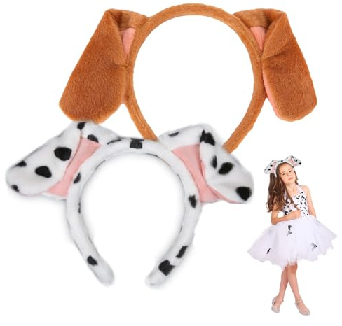 XNIVUIS Lot de 2 bandeaux oreilles de chiot, serre-tête avec oreilles de chiot, bandeau avec oreilles d'animal de dessin animé pour filles – couvre-chefs pour décoration de fête pour chien, costume de