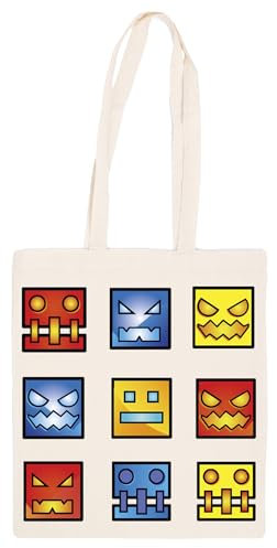 Geometrie Dash Symbol Gesicht Beige Totebag Einkaufstasche Wiederverwendbar
