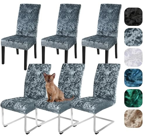 Alishomtll Samt Stuhlhussen 4er/6er Set Zerknitterter Samt Stretch Stuhlbezug Schwingstühle Elastische Hussen Abnehmbare Waschbarer Stühle Schutz für Esszimmer Party Bankett Hochzeit (Grau, 6 Stück)