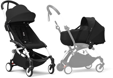 Stokke YOYO3 Kinderwagen mit Liegewanne - Enthält weißem Rahmen, YOYO 6 + Textilset (Schwarz) & Liegewanne (Schwarz)