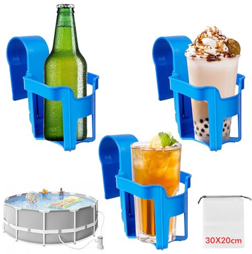 3 Piezas Portavasos Junto a la Piscina, Soportes para Bebidas de Piscina, Portavasos de Plástico Junto a la Piscina, Portavasos Piscina Desmontable, Accesorios Piscina Portavasos Colgante