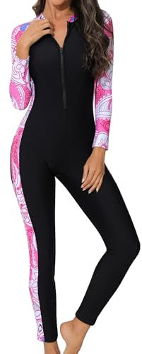 SEAUR Costume da Bagno 1 Pezzo Donna Rashguard Completo Pantaloni a Maniche Lunghe Tuta Subacquea Integrale Muta da Spiaggia Surf Nuoto Rosa 1 L