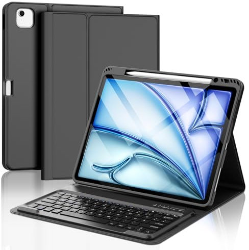 FOGARI iPad Air 13/Pro 12.9 Hülle Mit Magnetischer Bluetooth Tastatur - Abnehmbar, Deutsch, Für 6./5./4./3. Gen (M2) 2018-2022, Schwarz